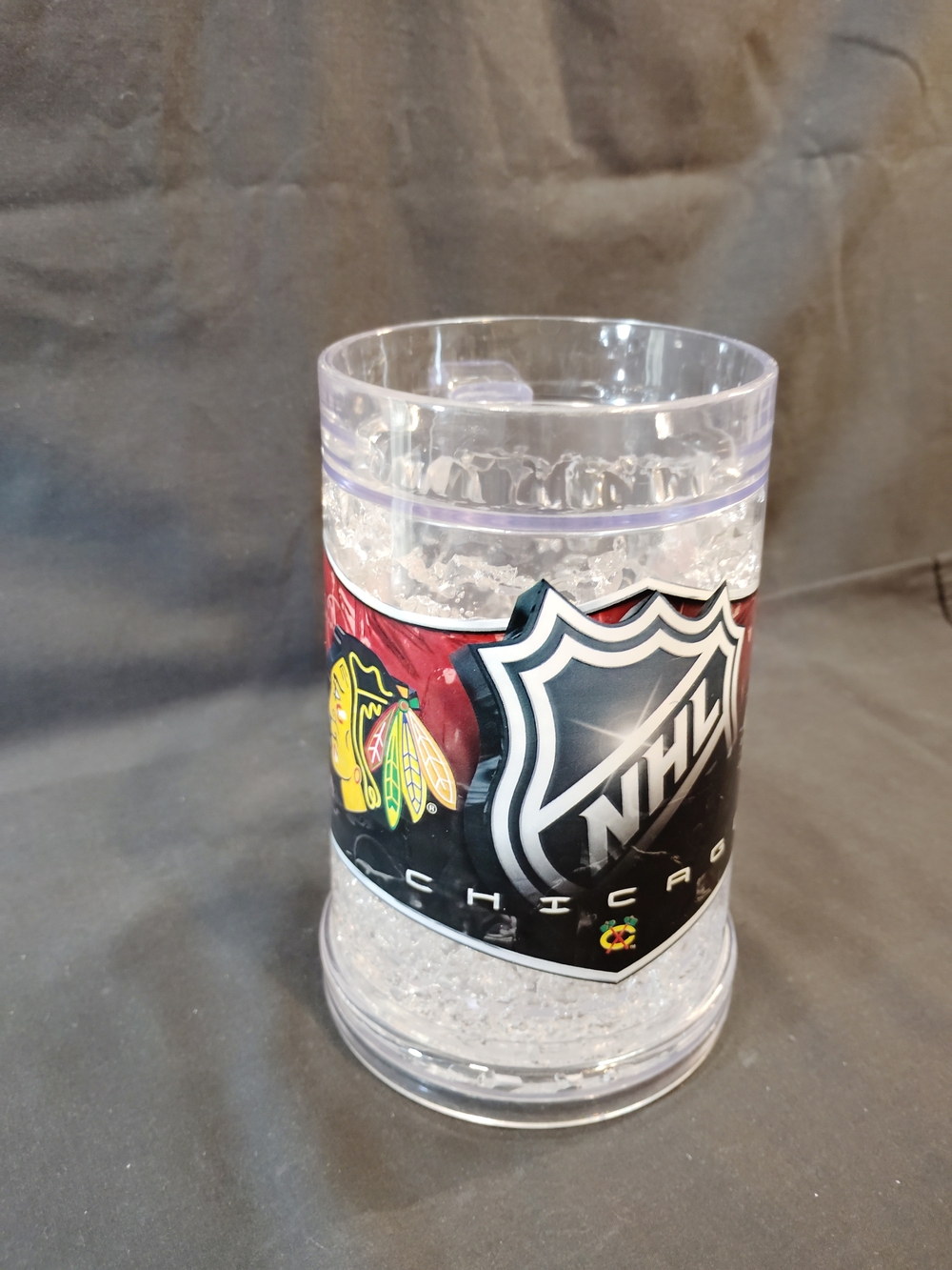 NHL  Plastic Chicago Blackhawks Clear and Red Logo  Freezer Tumbler/Mug